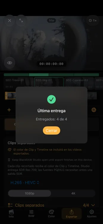 Ampliar captura de entrega de cuatro clips completada