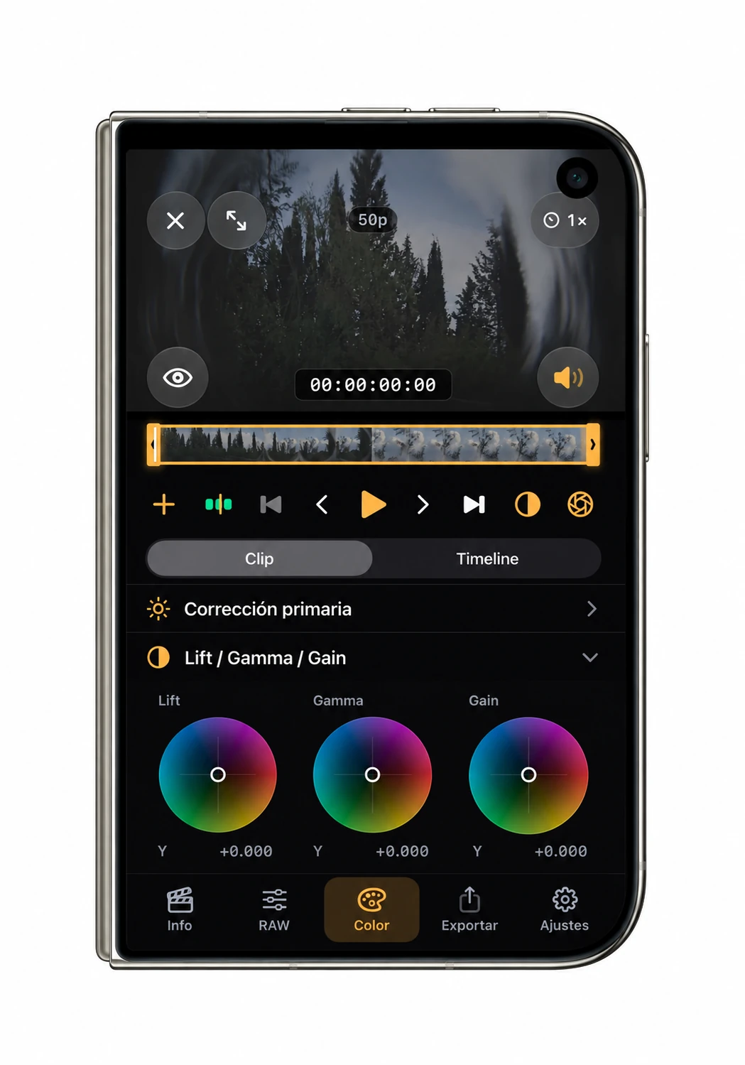 Render conceptual de BlackRAW Studio en la pantalla exterior de un iPhone Duo cerrado