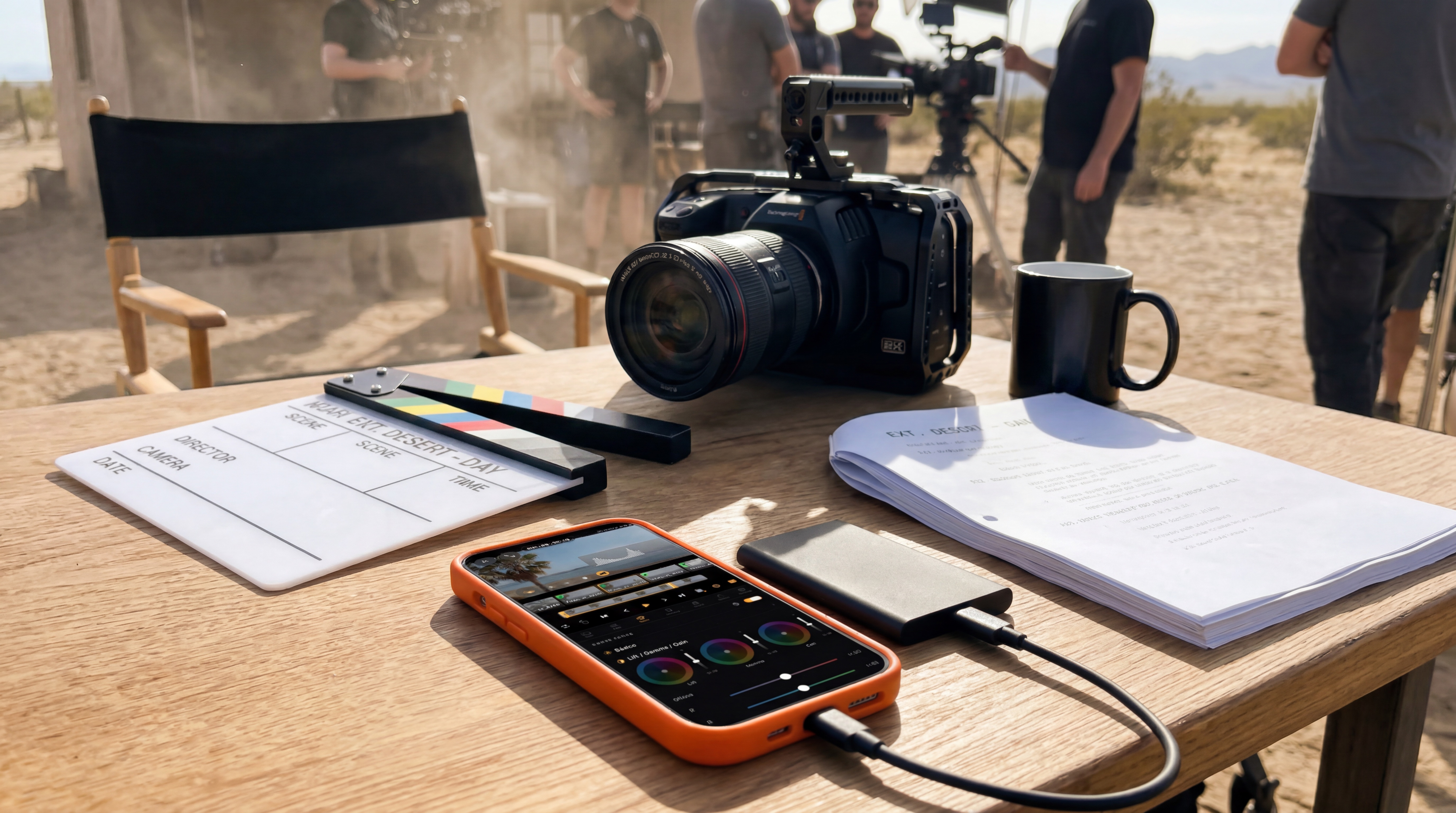 BlackRAW Visor on iPhone with Blackmagic camera on set