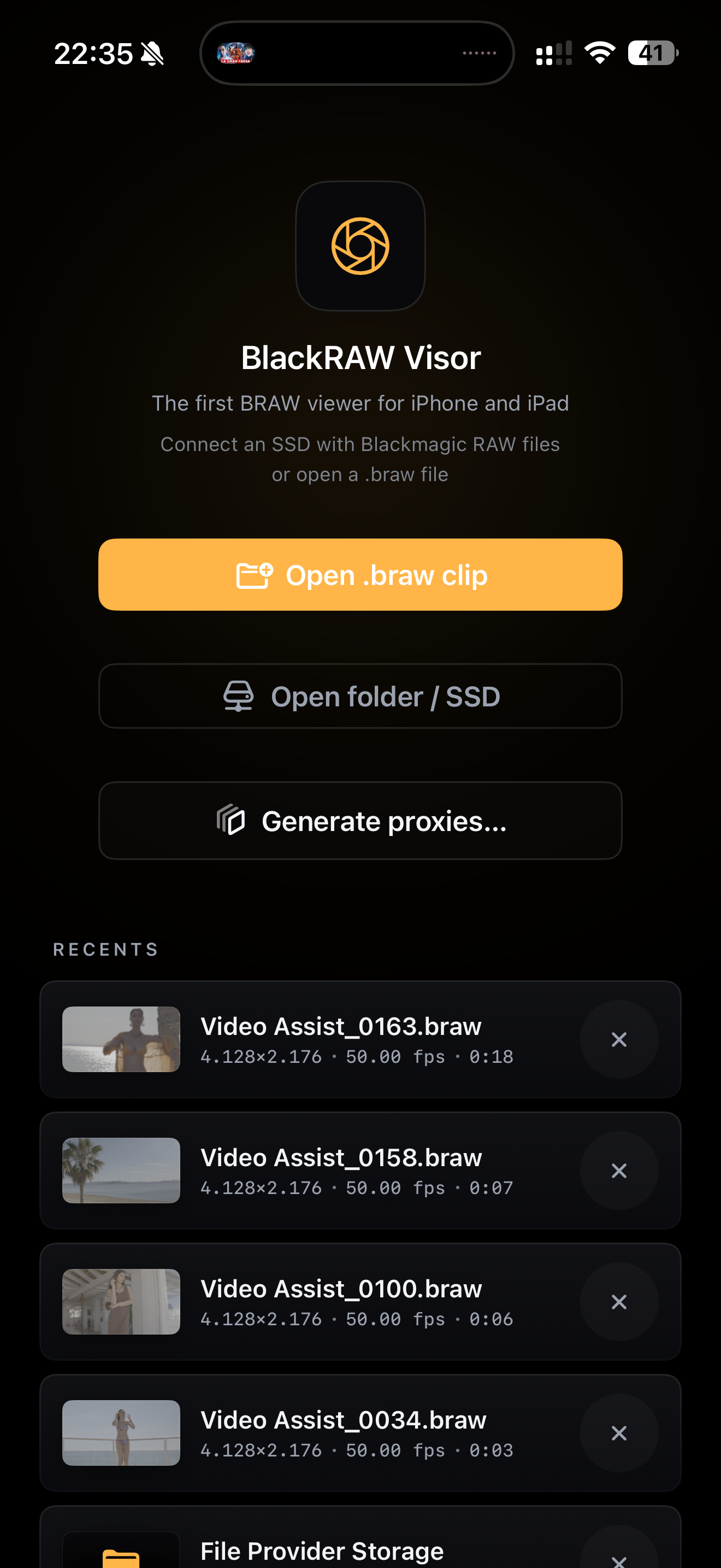 BlackRAW Visor home screen